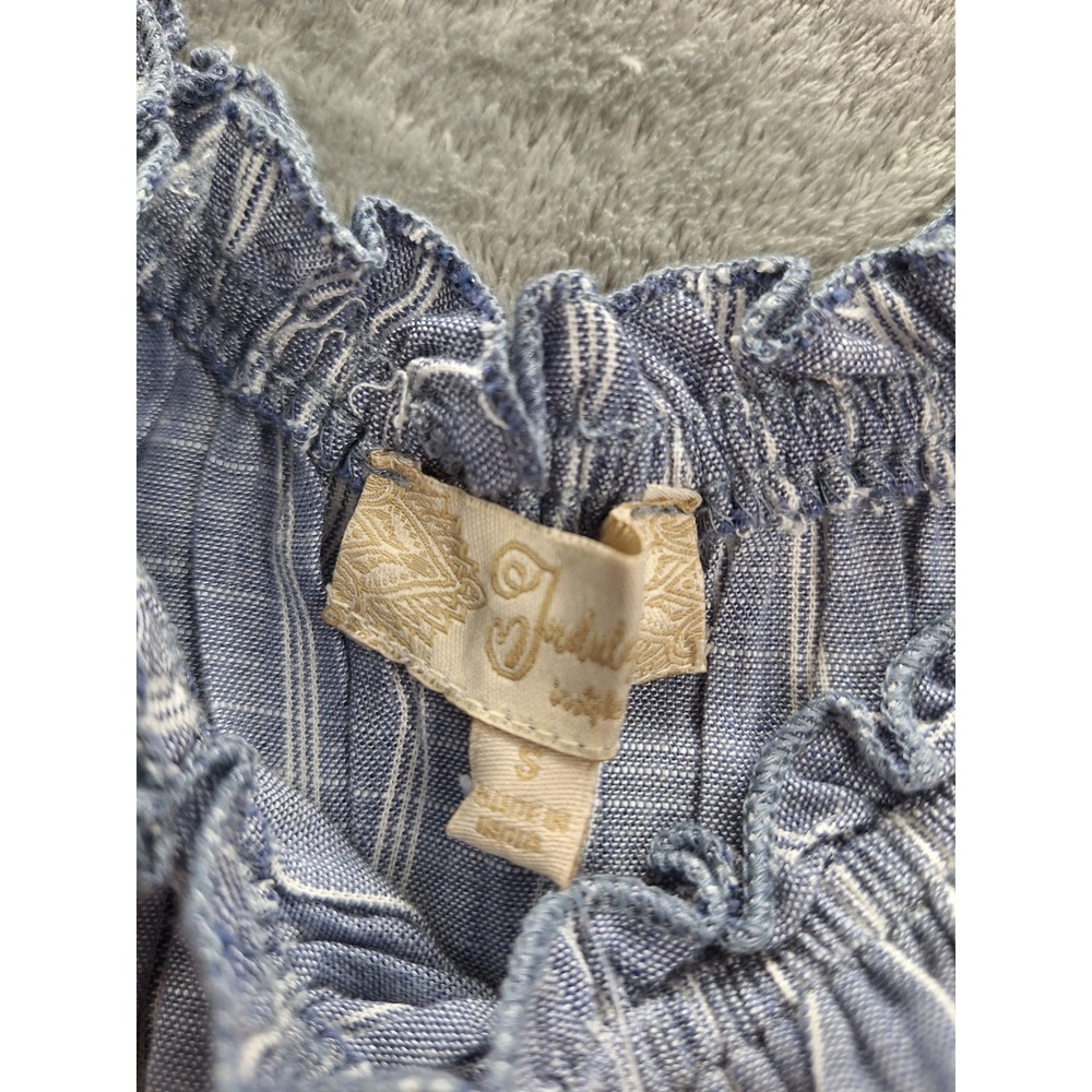 Indulge Blue White Striped Smocked‎ Romper Puff Sleeve Cottagecore Small NEW - Picture 6 of 7